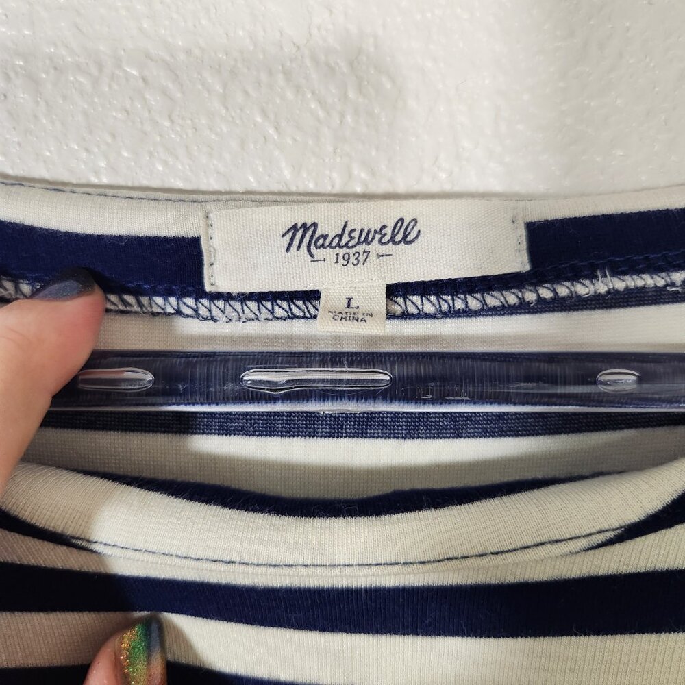 MADEWELL Blue Striped Ponte Knit 3/4 Sleeve Top Shirt Size L Nautical - Picture 5 of 11